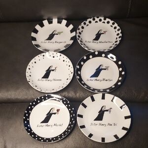 Sister Mary Cocktail Dessert Plates - Black & White Set